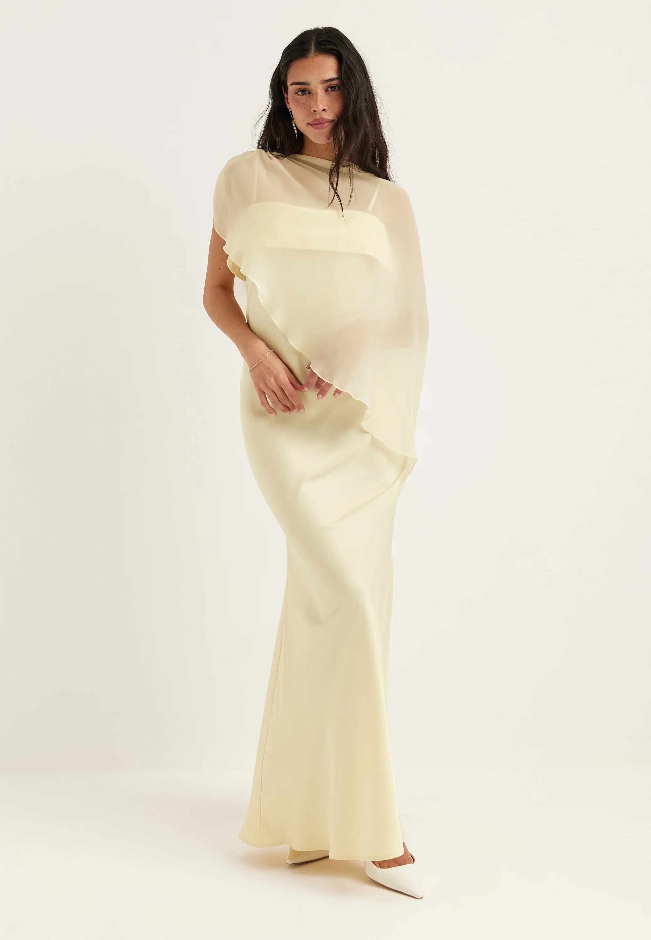 Cape Satin Maxi Dress