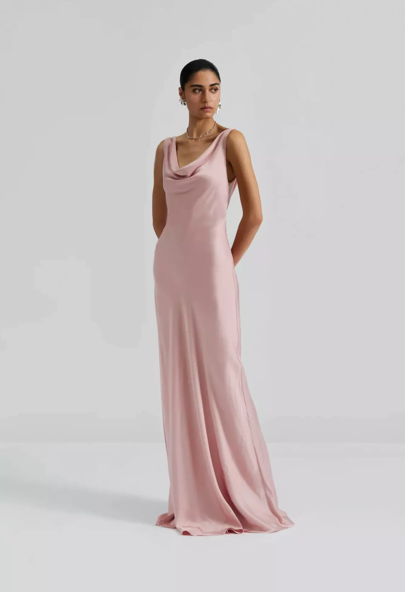 Leah Cowl Satin Maxi Dress - Blush