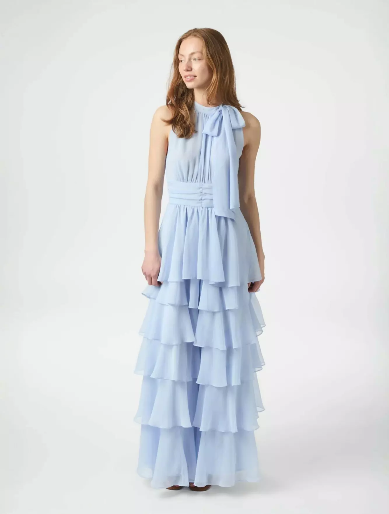Marli Solid Chiffon Dress - Light Blue